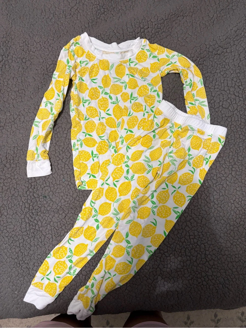 Little Sleepies White & Yellow Lemon Print Long Sleeve Pajama Set